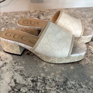 Gucci Ivory Beige GG Canvas Mules